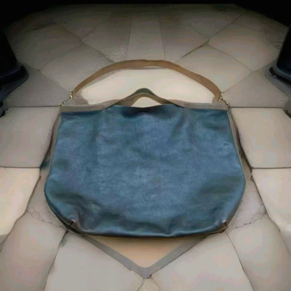 Genuine Pebbled Leather Shoulder-Handbag Laptop Bag Tote Two Tone brown XL - Picture 1 of 14